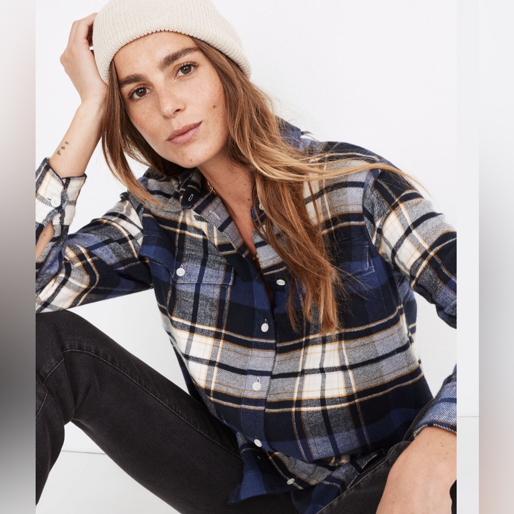 Madewell Flap-Pocket Oversized Ex-Boyfriend Shirt in Coltrain Plaid Size Medium